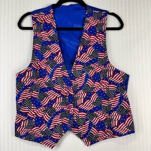 Vintage Color Trend American Flag Print Vest USA Patriotic July 4 Festive Small